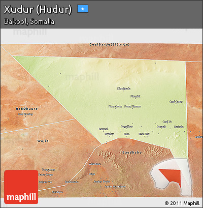 Physical 3D Map of Xudur (Hudur), satellite outside