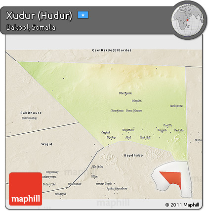 Physical 3D Map of Xudur (Hudur), shaded relief outside