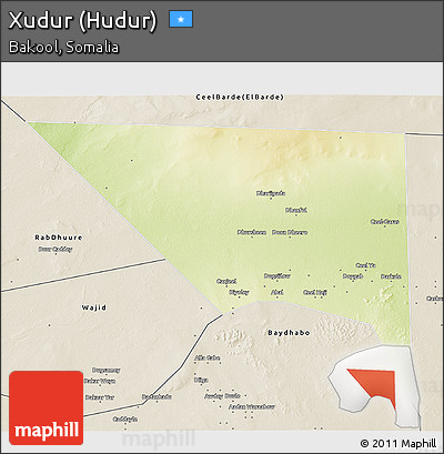 Physical 3D Map of Xudur (Hudur), shaded relief outside