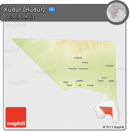Physical 3D Map of Xudur (Hudur), single color outside