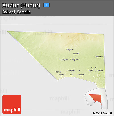 Physical 3D Map of Xudur (Hudur), single color outside