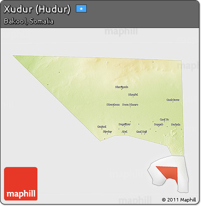 Physical 3D Map of Xudur (Hudur), single color outside