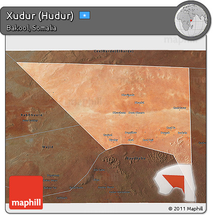 Satellite 3D Map of Xudur (Hudur), darken