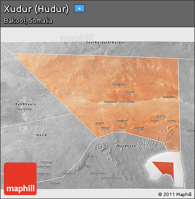 Satellite 3D Map of Xudur (Hudur), desaturated