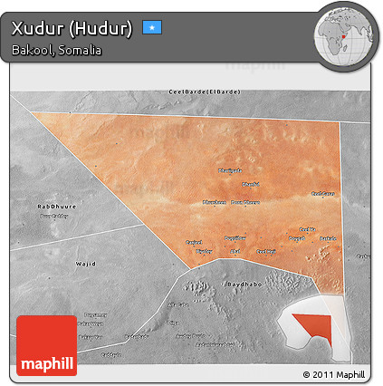 Satellite 3D Map of Xudur (Hudur), desaturated