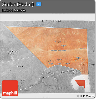 Satellite 3D Map of Xudur (Hudur), desaturated