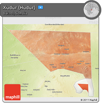 Satellite 3D Map of Xudur (Hudur), physical outside