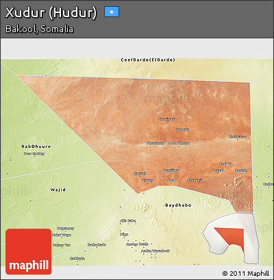 Satellite 3D Map of Xudur (Hudur), physical outside