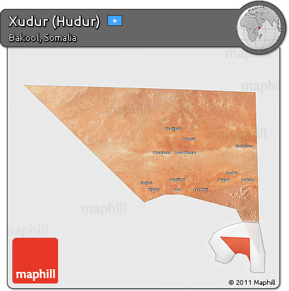 Satellite 3D Map of Xudur (Hudur), single color outside