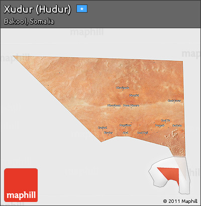 Satellite 3D Map of Xudur (Hudur), single color outside
