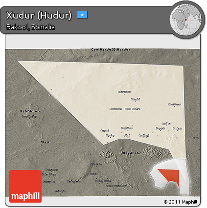 Shaded Relief 3D Map of Xudur (Hudur), darken