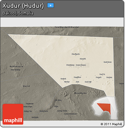 Shaded Relief 3D Map of Xudur (Hudur), darken