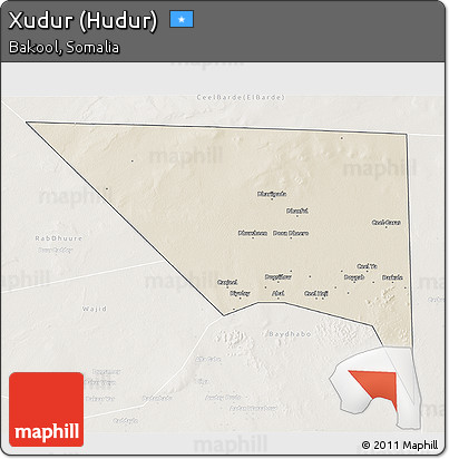 Shaded Relief 3D Map of Xudur (Hudur), lighten