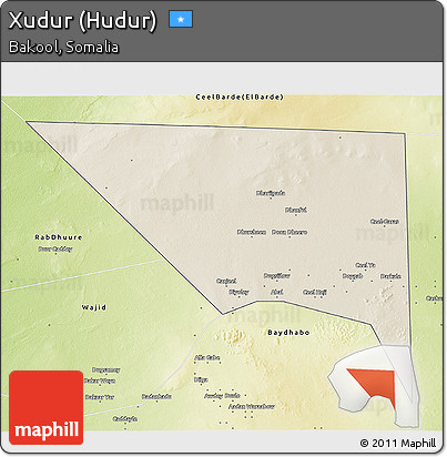 Shaded Relief 3D Map of Xudur (Hudur), physical outside