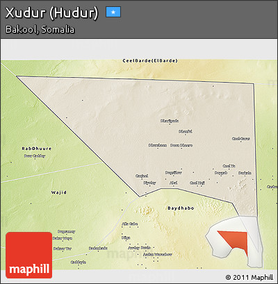 Shaded Relief 3D Map of Xudur (Hudur), physical outside
