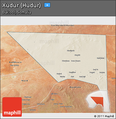 Shaded Relief 3D Map of Xudur (Hudur), satellite outside