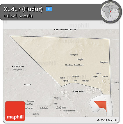 Shaded Relief 3D Map of Xudur (Hudur), semi-desaturated