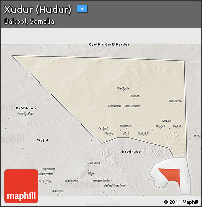 Shaded Relief 3D Map of Xudur (Hudur), semi-desaturated