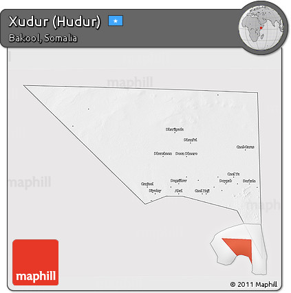 Silver Style 3D Map of Xudur (Hudur), single color outside
