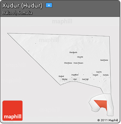Silver Style 3D Map of Xudur (Hudur), single color outside