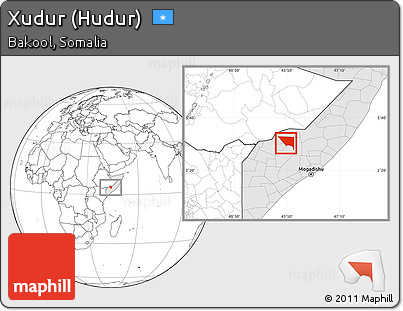Blank Location Map of Xudur (Hudur), highlighted country