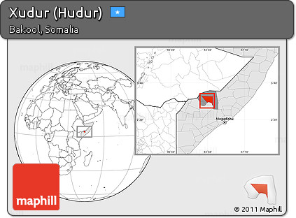 Blank Location Map of Xudur (Hudur), highlighted country, highlighted parent region
