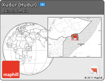 Blank Location Map of Xudur (Hudur), highlighted country, highlighted parent region