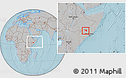 Gray Location Map of Xudur (Hudur), within the entire country, hill shading