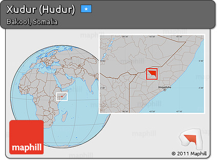 Gray Location Map of Xudur (Hudur)