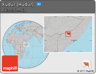 Gray Location Map of Xudur (Hudur)