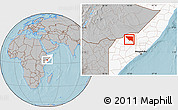 Gray Location Map of Xudur (Hudur), highlighted country, hill shading