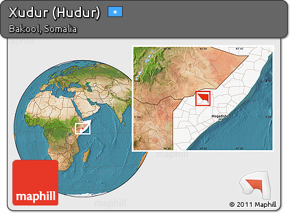 Satellite Location Map of Xudur (Hudur), highlighted country