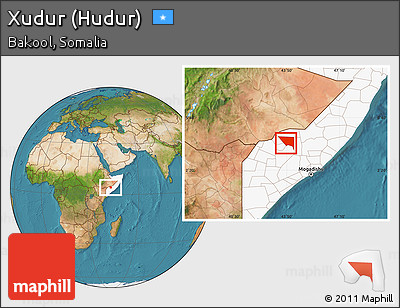 Satellite Location Map of Xudur (Hudur), highlighted country