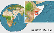 Satellite Location Map of Xudur (Hudur), highlighted country, highlighted parent region, within the entire country