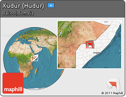 Satellite Location Map of Xudur (Hudur), highlighted country, highlighted parent region