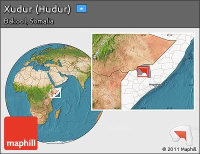 Satellite Location Map of Xudur (Hudur), highlighted country, highlighted parent region