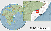 Savanna Style Location Map of Xudur (Hudur), highlighted country, highlighted parent region, hill shading