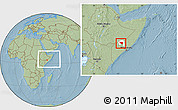 Savanna Style Location Map of Xudur (Hudur), highlighted parent region, within the entire country, hill shading