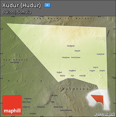 Physical Map of Xudur (Hudur), darken