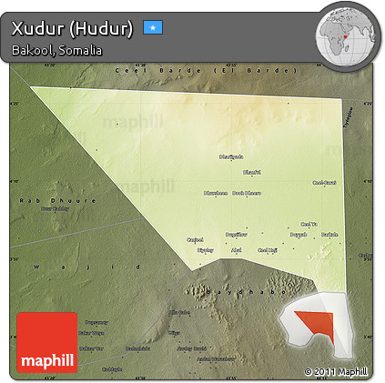 Physical Map of Xudur (Hudur), darken