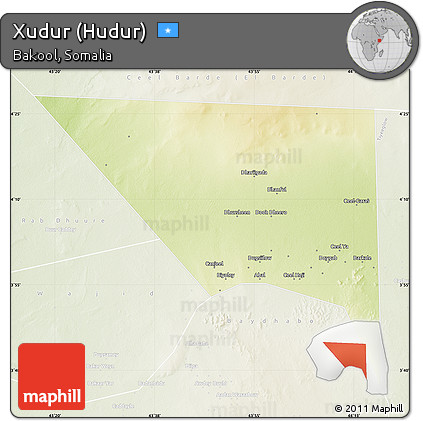 Physical Map of Xudur (Hudur), lighten