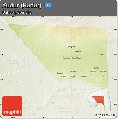 Physical Map of Xudur (Hudur), lighten