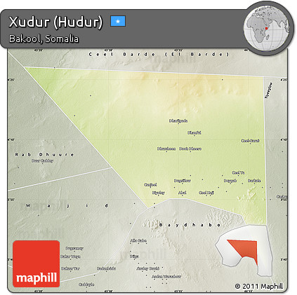 Physical Map of Xudur (Hudur), semi-desaturated