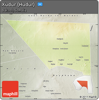 Physical Map of Xudur (Hudur), semi-desaturated