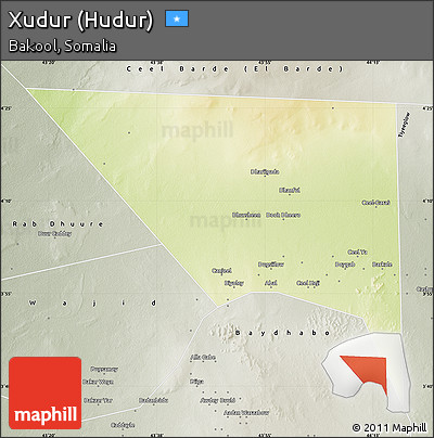 Physical Map of Xudur (Hudur), semi-desaturated