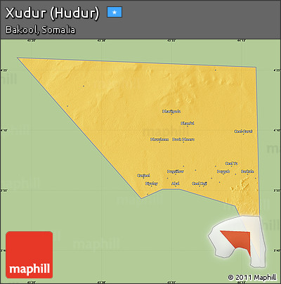 Savanna Style Map of Xudur (Hudur), single color outside