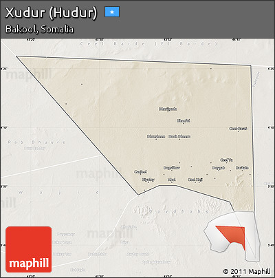 Shaded Relief Map of Xudur (Hudur), lighten