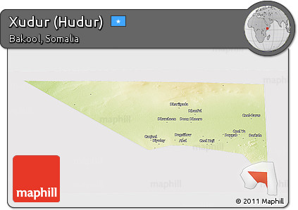 Physical Panoramic Map of Xudur (Hudur), cropped outside