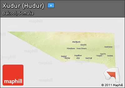 Physical Panoramic Map of Xudur (Hudur), cropped outside