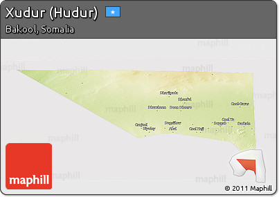 Physical Panoramic Map of Xudur (Hudur), cropped outside